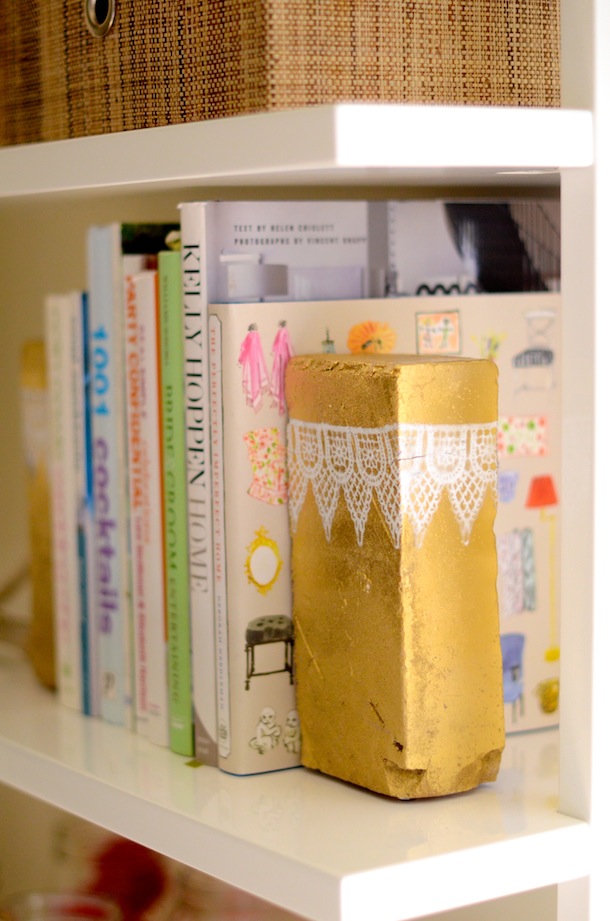 Golden Brick Bookends via Camille Styles