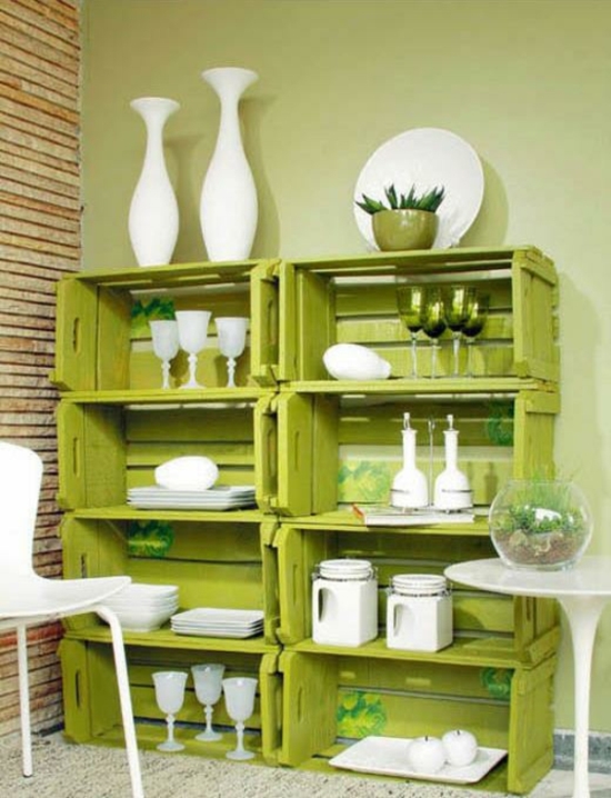 Green Wooden Crate Wall Shelves