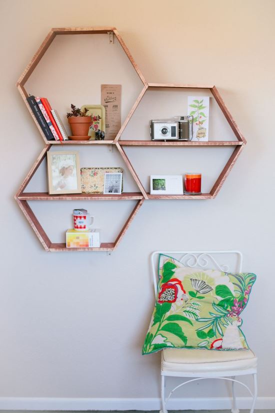 Honeycomb Shaped Wooden Wall Shelves