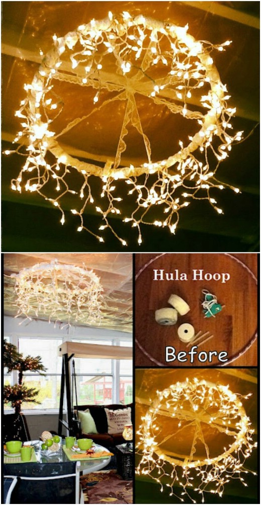 Lighted Hula Hoop Chandelier via sarahontheblog
