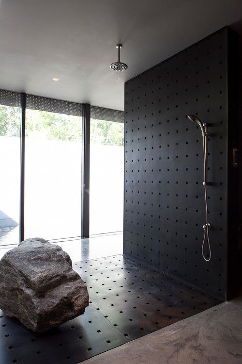 Metal and Stone Open Shower
