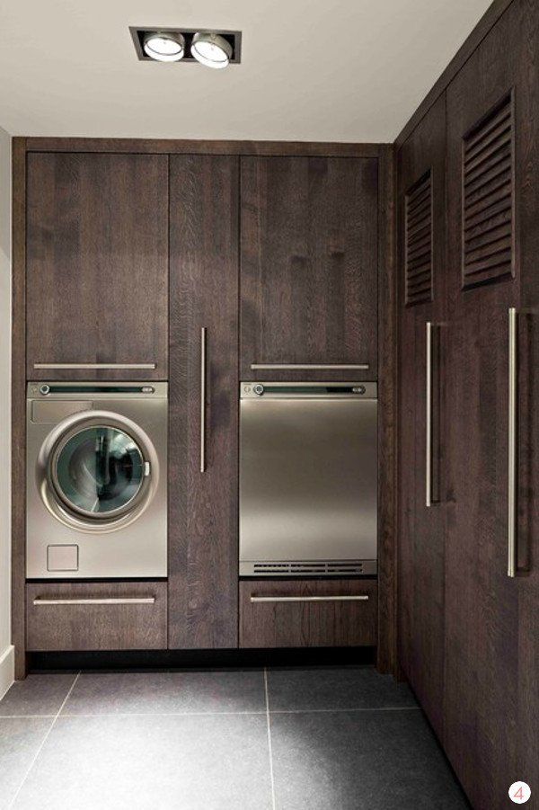 Metallic finishes exude luxury, while these bronzed, built in appliances offer a sophisticate statement to a laundry.