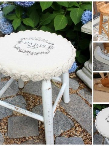 Mini Drop Cloth Rosette Stool Makeover from confessionsofaserialdiyer