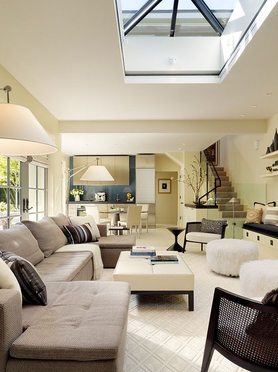 Natural light with wide windows and skylights