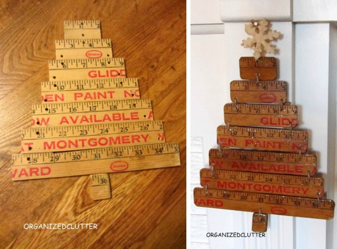 Old wooden rulers into a Christmas tree