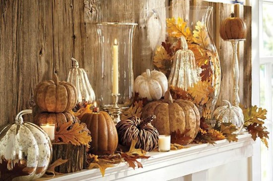 Pumpkins Fireplace Mantle Decor