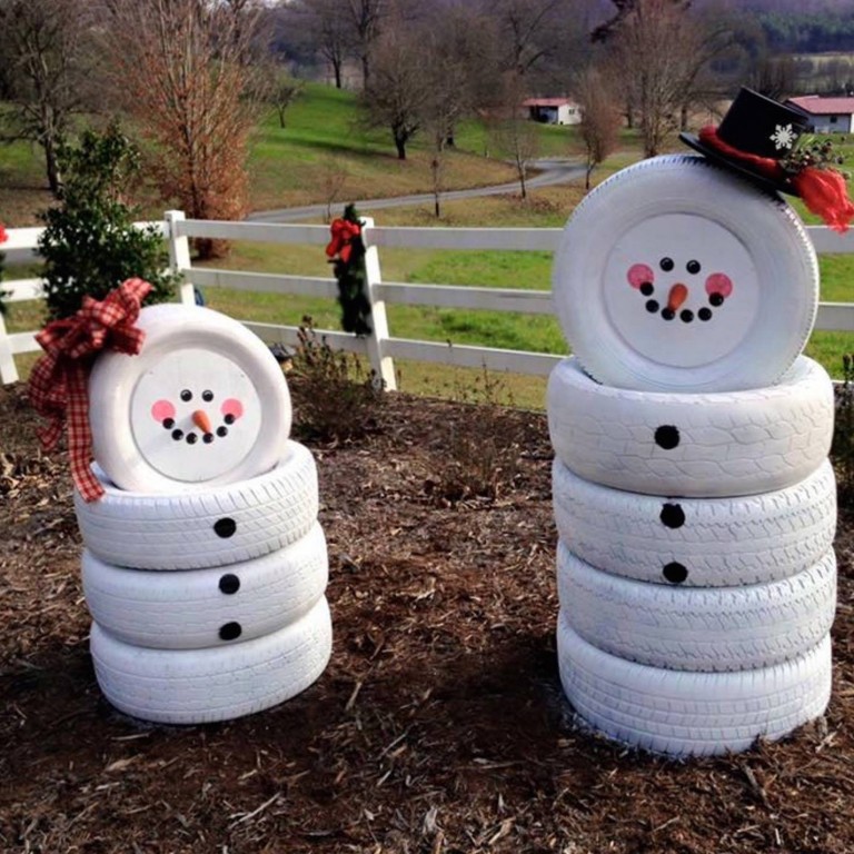 Snowmen made from Old Tires
