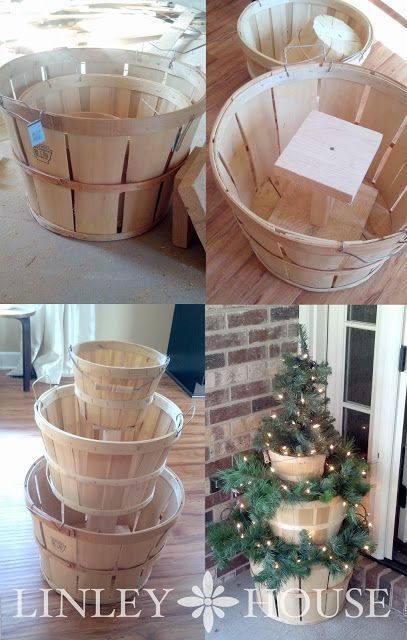Stack Apple Baskets and add Lighted Garland