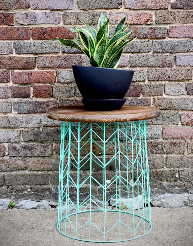 Wire Basket Side Table via theshabbycreekcottage