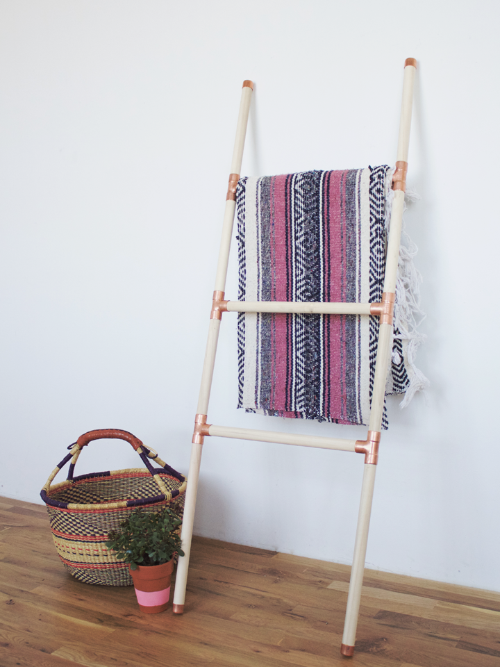 Wood and Copper Blanket Ladder via Foxtail + Moss