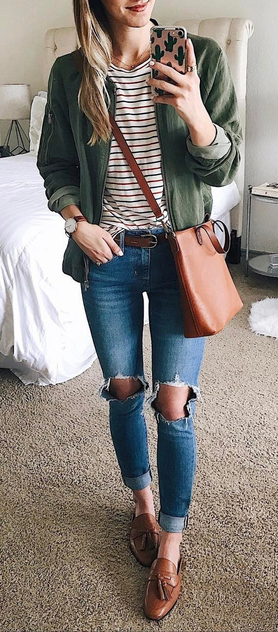 bag + jacket + top Best Fall Outfit Ideas And Trends