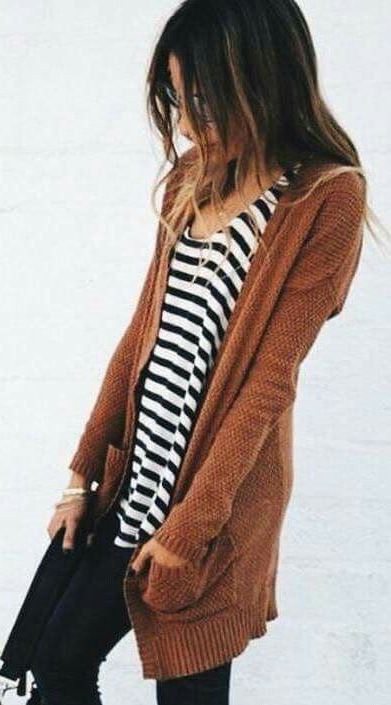cardigan + stripped top + rips