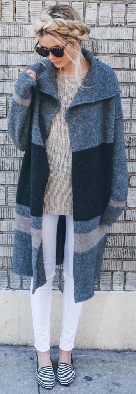 cozy cardigan + sweater + white pants