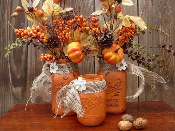 mason jars into rustic vases for fall bouquets