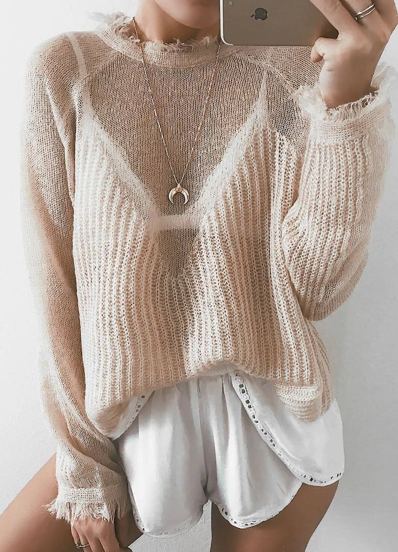 white and nude cozy outfit