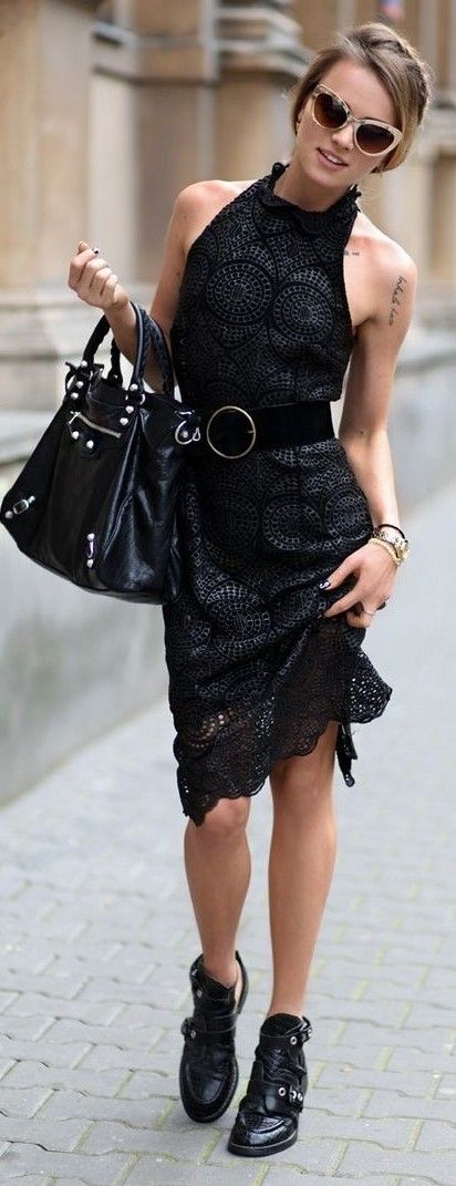 Black Lace Halter Little Dress