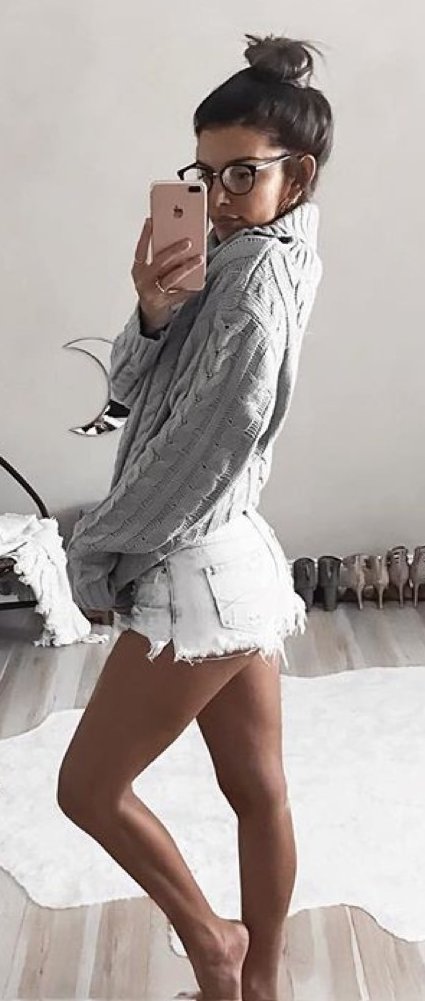 Grey Knit + White Denim Short