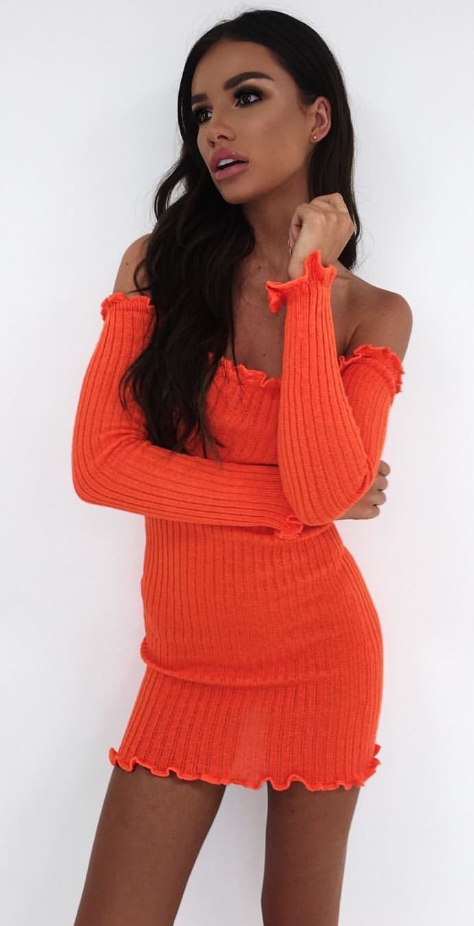 Orange Off The Shoulder Dress