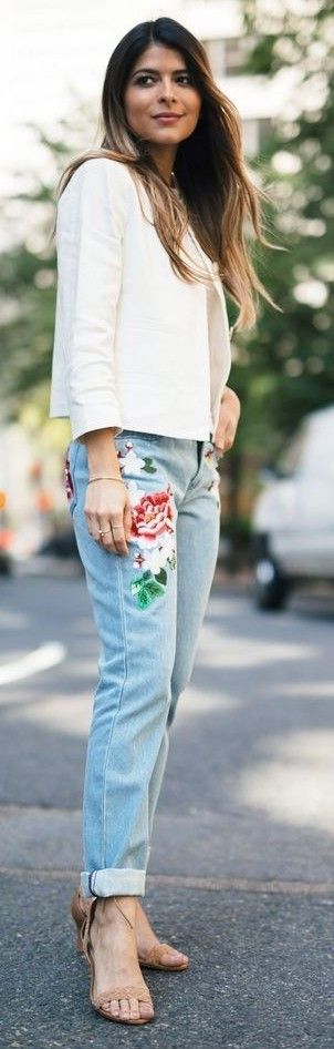 White Blazer + Embroidered Jeans