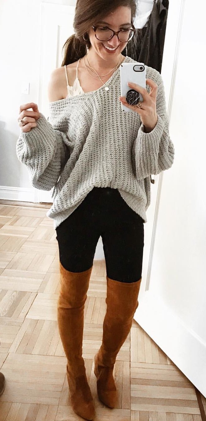 women's gray knit scoop-neck sweater