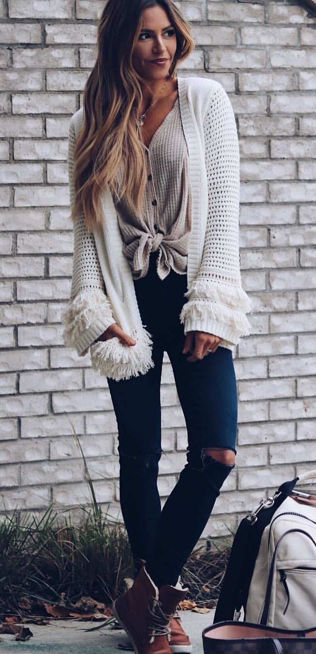 women's white knitted cardigan