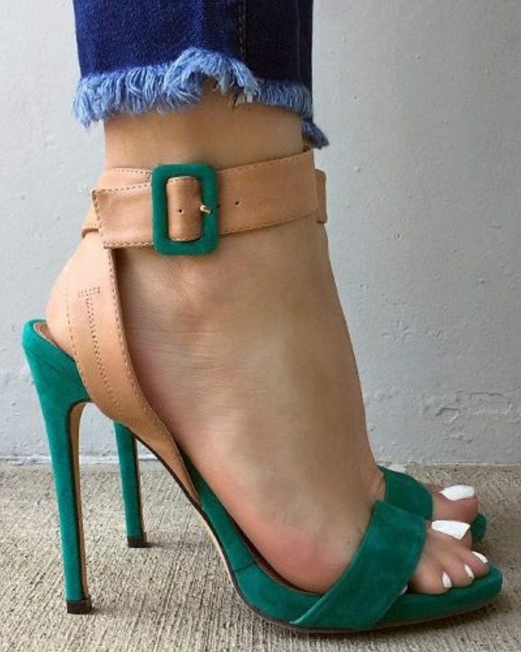 Contrast Ankle Strappy Heels