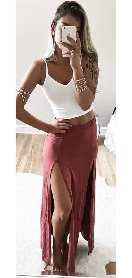 Music fest ready in this sultry slit skirt