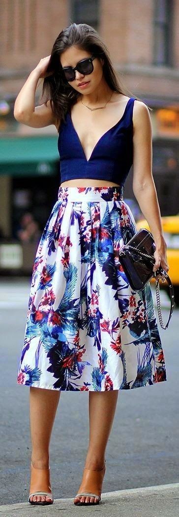 Navy Crop + Floral Skirt
