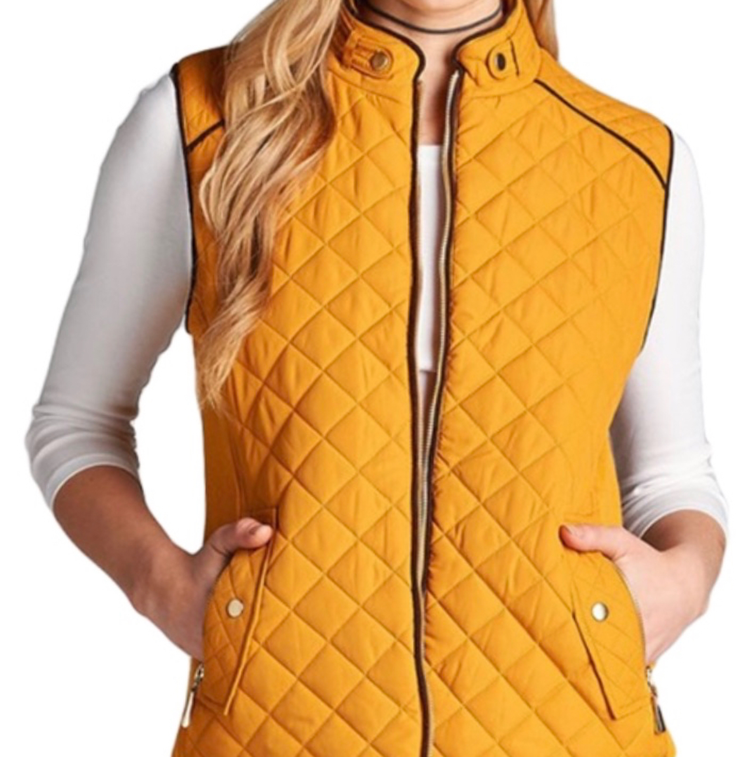 Quilted Padded Vest With Suede Piping
