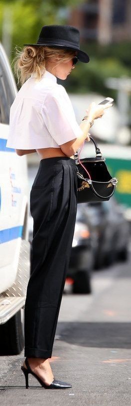 White Crop Skirt + Black Chic High Waist Pants