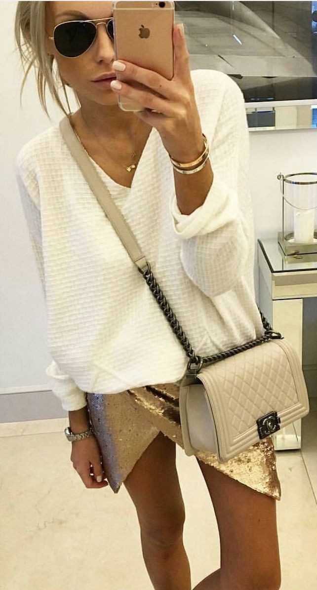 White Knit + Gold Sequins