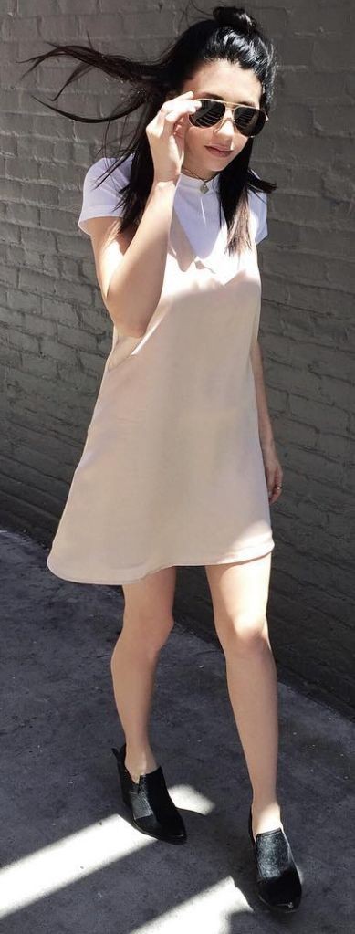 White Tee + Nude Little Dress