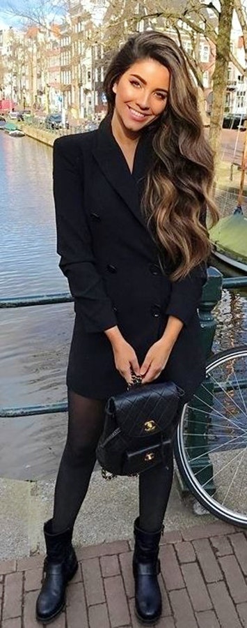 Black long-sleeved dress.