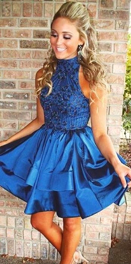 Blue Sleeveless Prom Dress