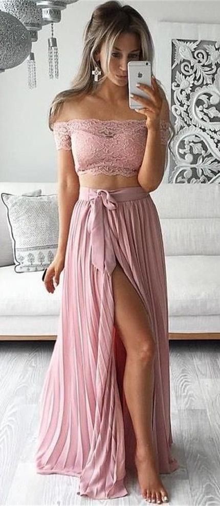 Lace crop top pastel maxi skirt