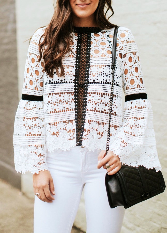 White Lace Blouse & White Skinny Jeans