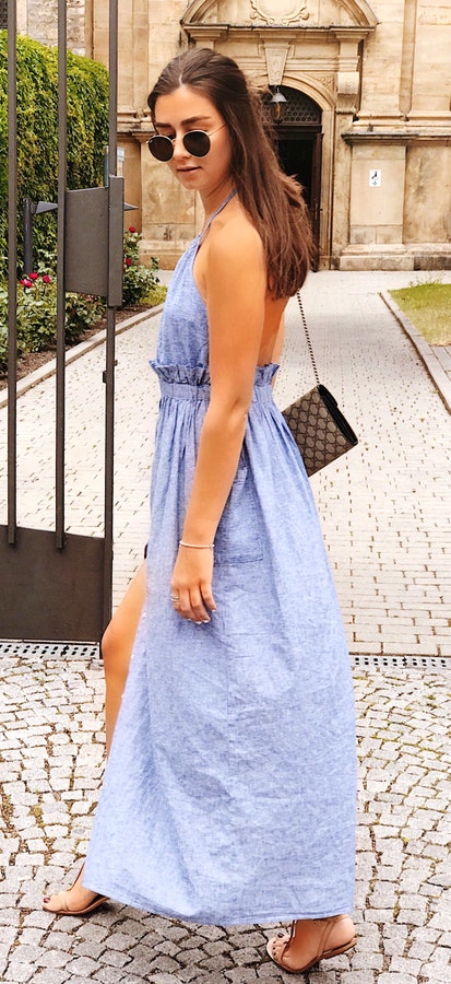 #summer #outfits Blue Maxi Dress.