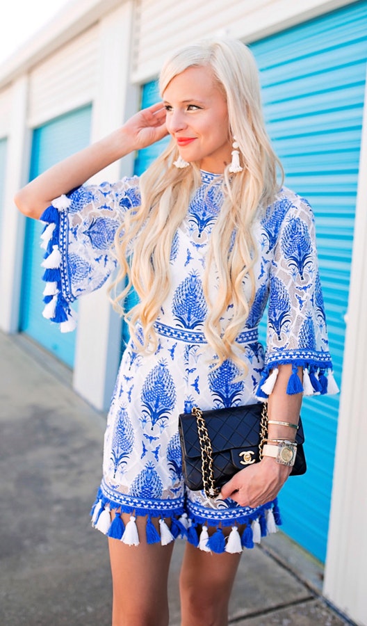 #summer #outfits Blue Printed Tessel Romper.