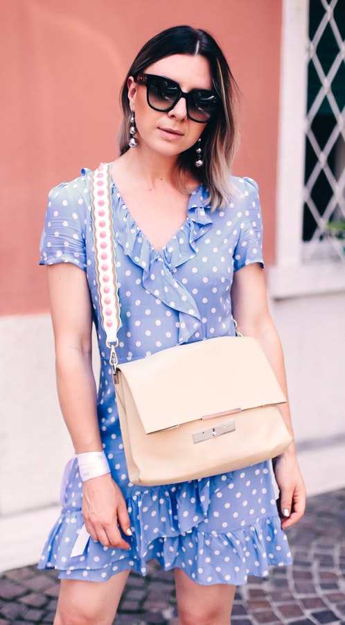 #summer #outfits Blue Ruffle Dotted Dress.