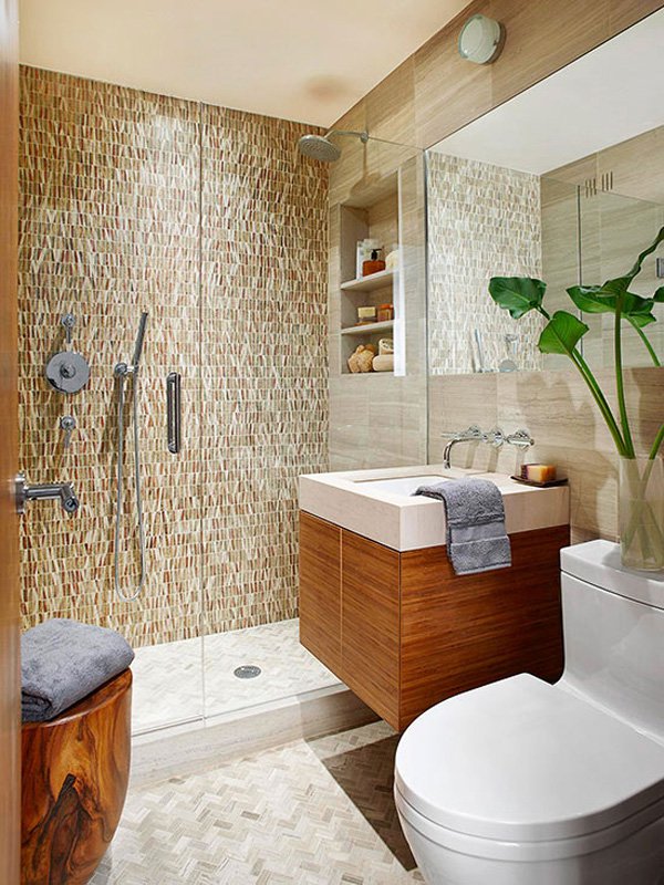 Small bathroom with wooden furniture