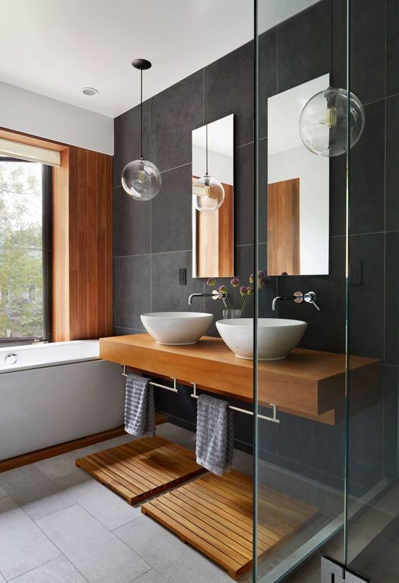 The wood is perfect in decorating small modern bathrooms