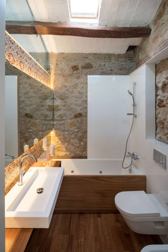 decorate a rustic bathroom in a modern way