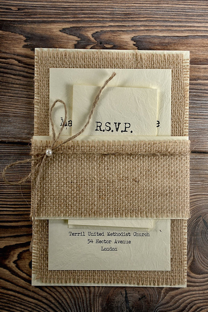 A barn wedding is just calling out for these burlap wedding invitations