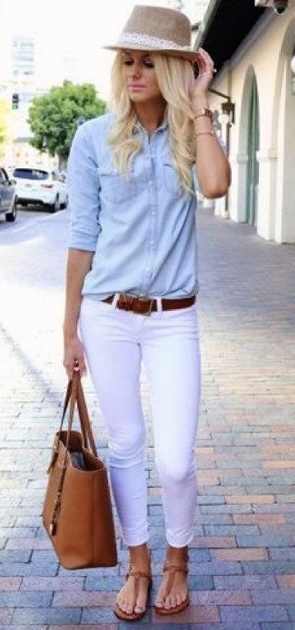 Blue Shirt + White Jeans.