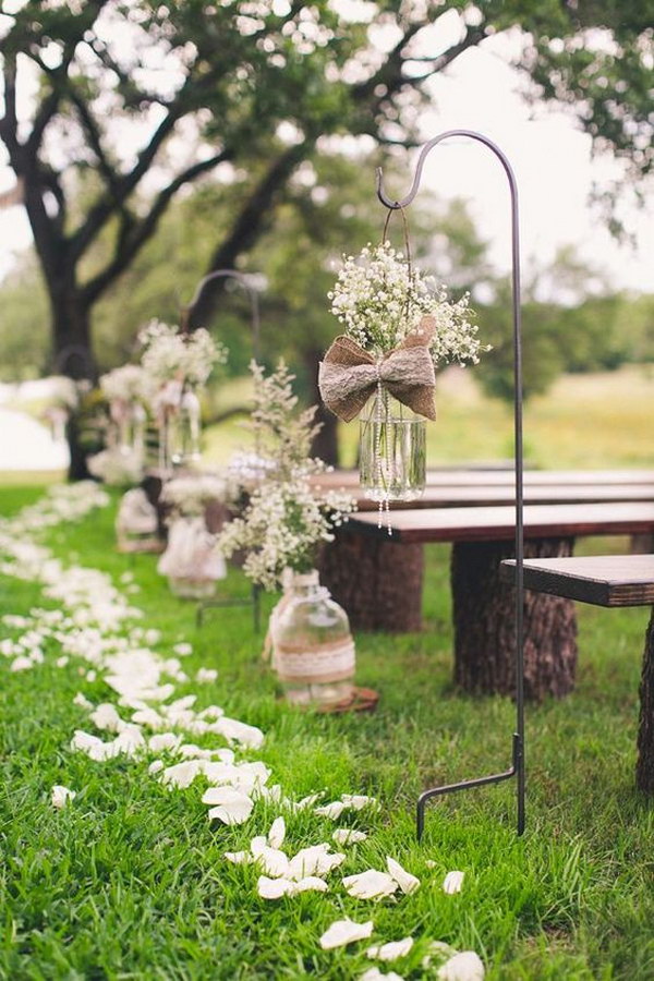 Burlap Aisle Runners for Weddings with Baby’s Breath