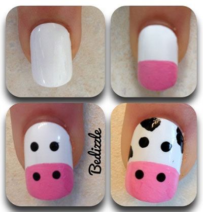 Cartoon cow nail art