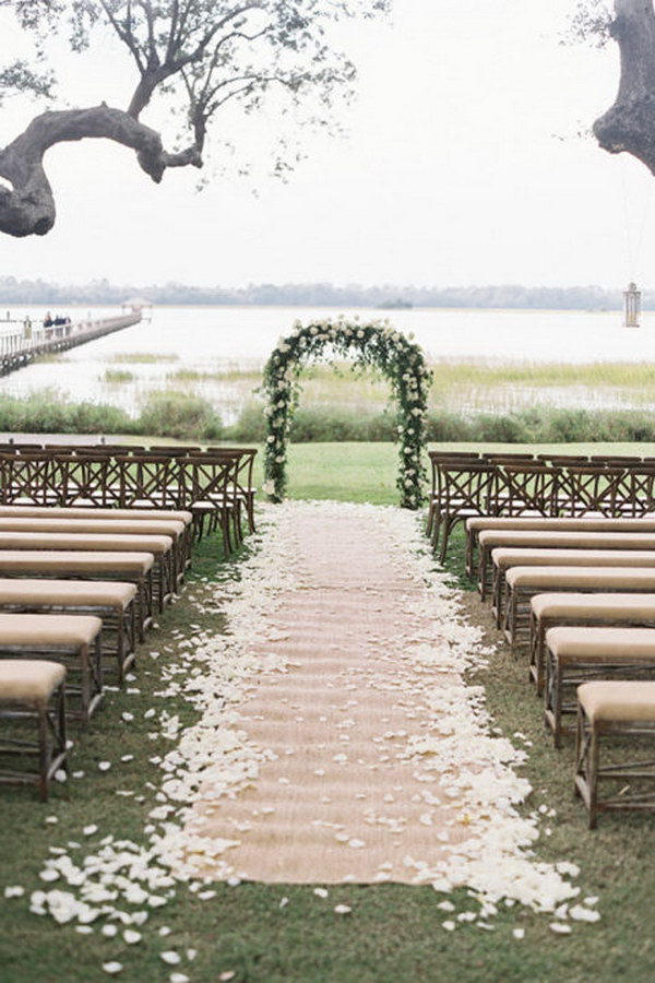 Classic Floral Arch with Petal Burlap Wedding Aisle Runner