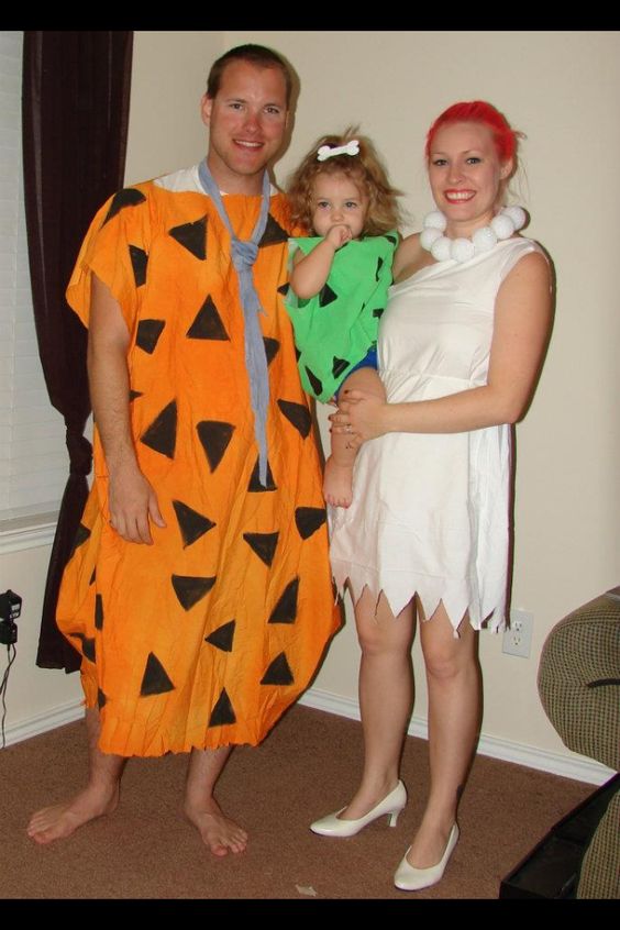 Homemade Flintstone Family Halloween Costumes.