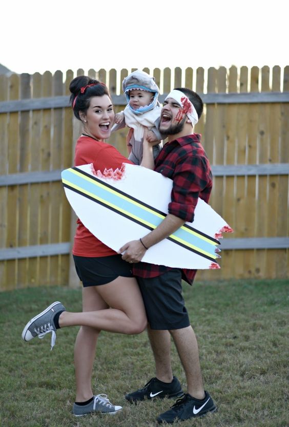 Lifeguard shark and the victim Halloween costume.