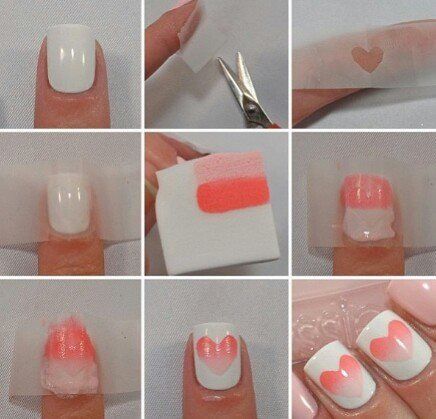 Ombre heart nail art